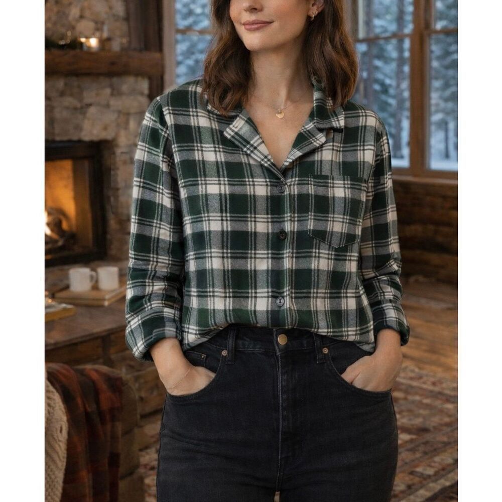 Cynthia Rowley green plaid cropped collared cardigan M